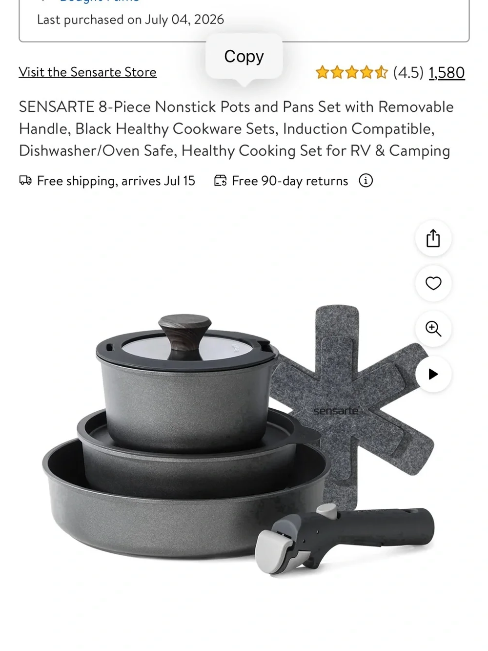 Gray 8-Piece Nonstick Cookware Set with Removable Handle